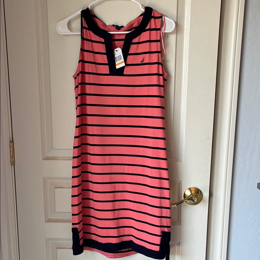 NWT Nautica Women’s Brenton Stripes Sleeveless V-Neck Stretch Cotton Polo Dress